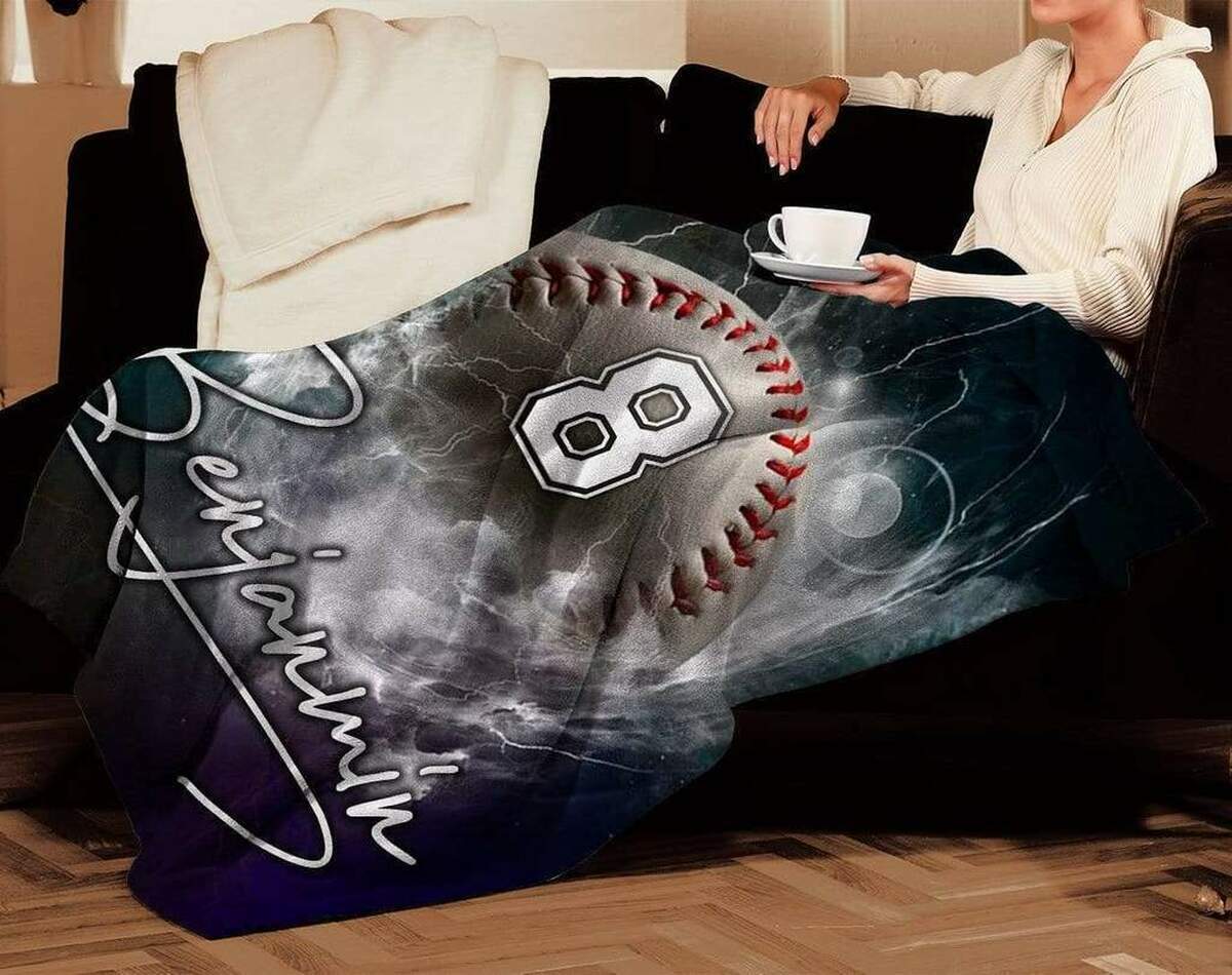 Customized Blanket For Baseball Player With Number On Ball