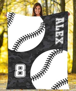 Customized Fleece Sherpa Blanket For Sports Lover With Baseball, Décor Home Soft And Beautiful Blanket