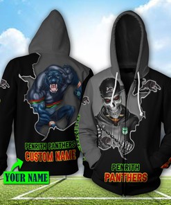 Customized Penrith Panthers Nrl 3D Hoodie With Mascot Skull And Personalized Name All Over Print