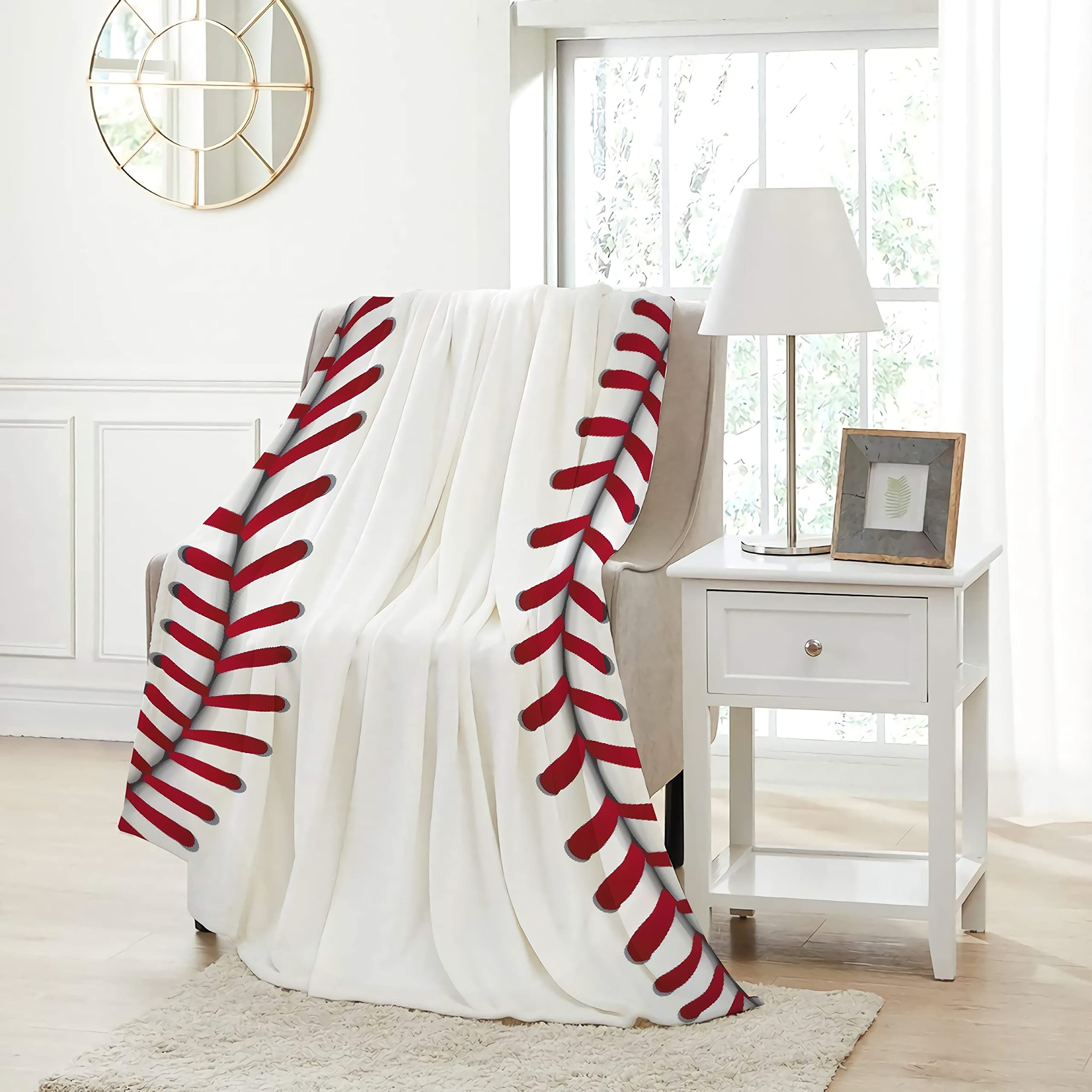 Cute Baseball Texture Throw Blanket Warm Lightweight Soft Cozy Warm Home Decoration