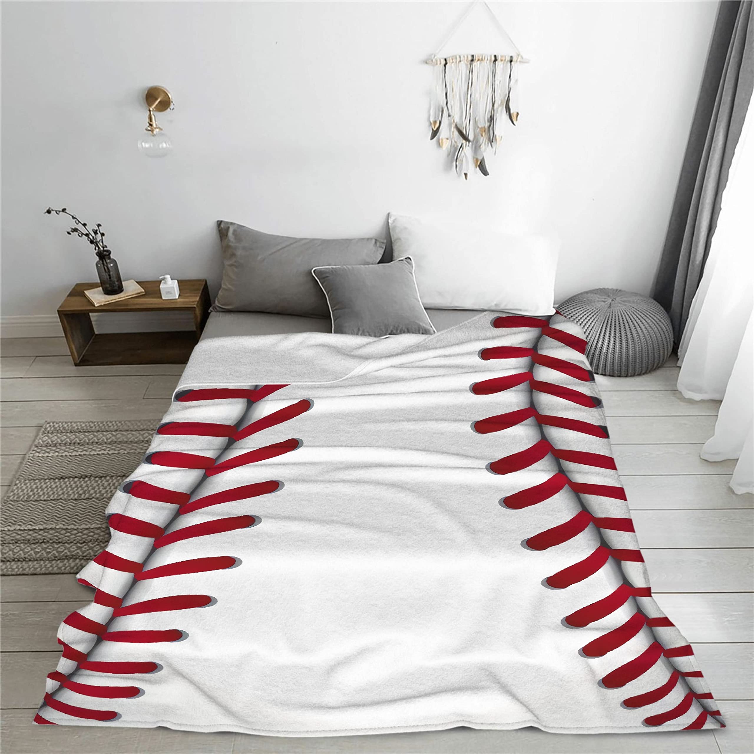 Cute Baseball Texture Throw Blanket Warm Lightweight Soft Cozy Warm Home Decoration