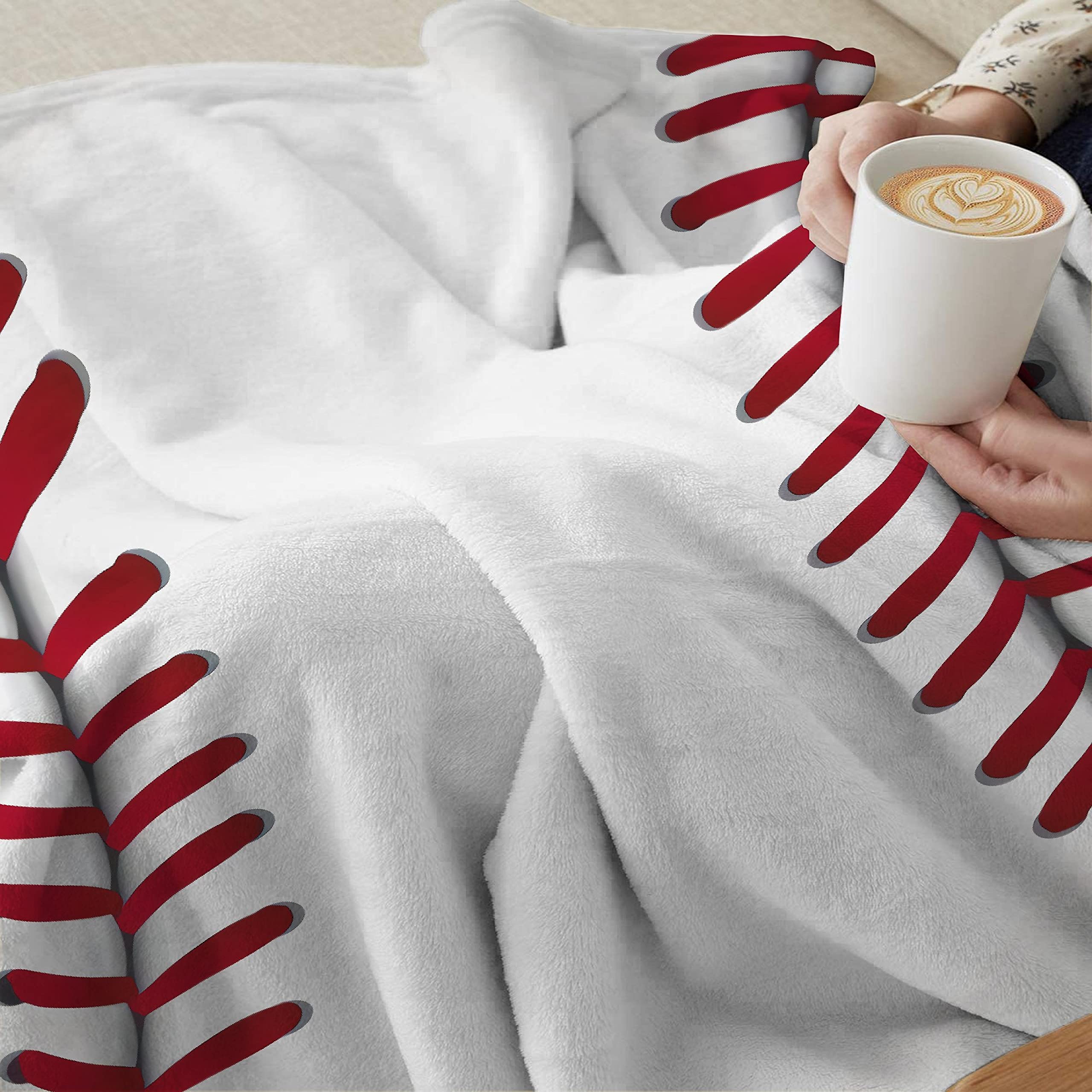 Cute Baseball Texture Throw Blanket Warm Lightweight Soft Cozy Warm Home Decoration