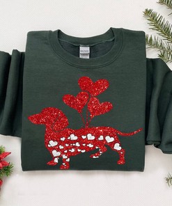 Cute Dachshund Costume Love Heart Balloon Happy Valentine's Day T-Shirt, Pet Portrait Dog Lover Tee Shirt Gift For Her Him Kids