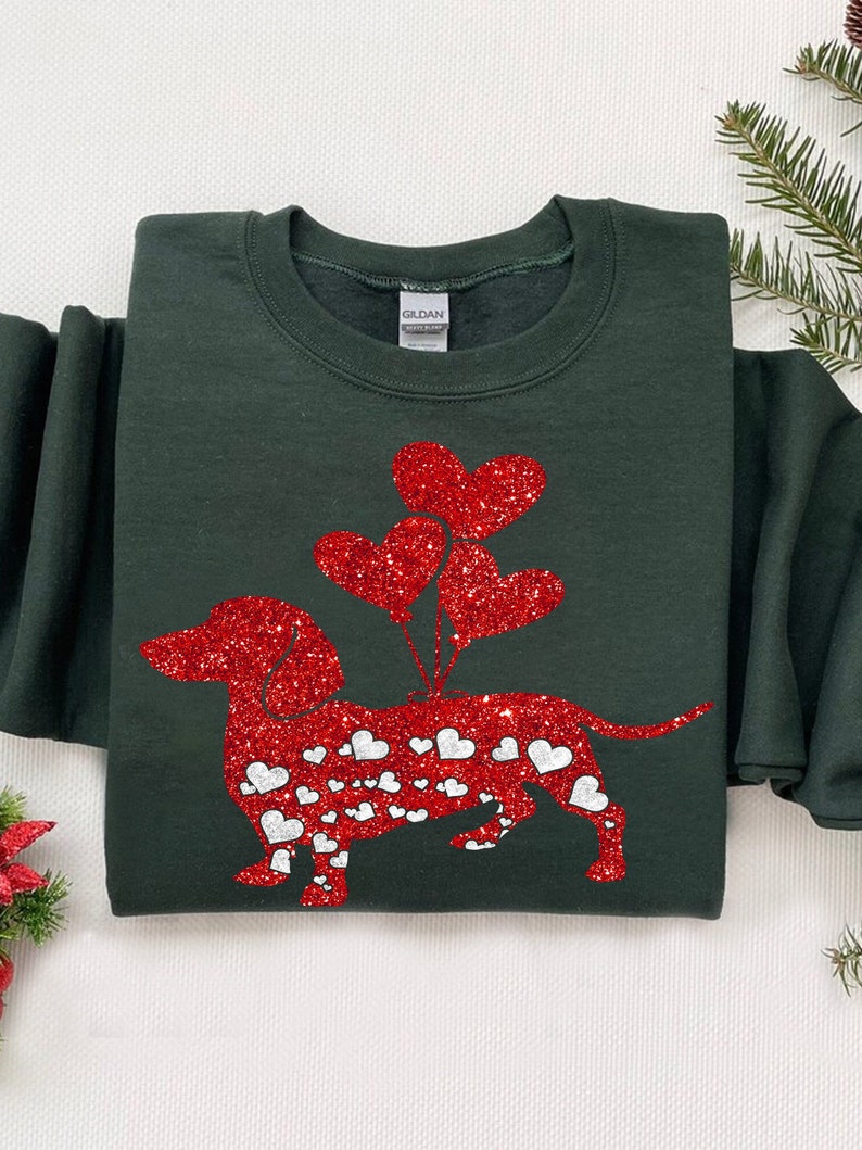 Cute Dachshund Costume Love Heart Balloon Happy Valentine's Day T-Shirt, Pet Portrait Dog Lover Tee, Unisex T-Shirt Gift For Her Him Kids - Image 2