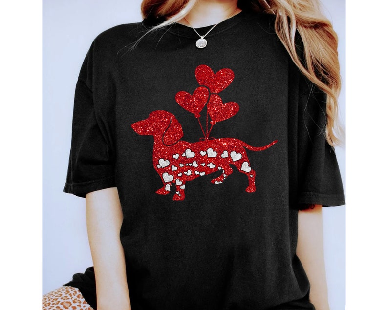 Cute Dachshund Costume Love Heart Balloon Happy Valentine's Day T-Shirt, Pet Portrait Dog Lover Tee, Unisex T-Shirt Gift For Her Him Kids - Image 3
