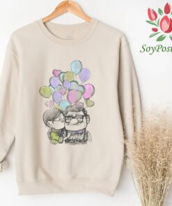 Cute Pixar Up Valentine's Day Carl And Ellie Balloons T-Shirt, Disney Valentine Couples Matching Tee, Magic Kingdom Disneyland Trip Gift