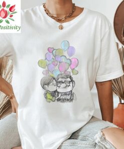 Cute Pixar Up Valentine's Day Carl And Ellie Balloons T-Shirt, Disney Valentine Couples Matching Tee, Magic Kingdom Disneyland Trip Gift