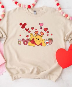 Cute Pooh Bear Valentine Sweatshirt Disney Winnie The Pooh With Love Heart Valentine Shirt Valentine's Day Tee Disney Couple Shirt Gift