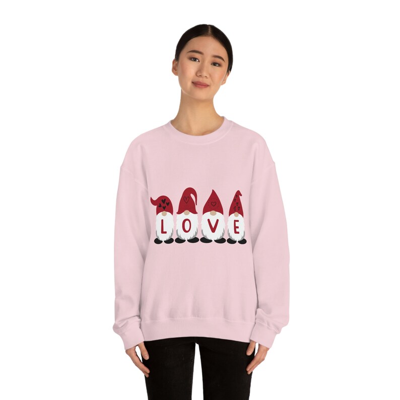 Cute Valentines Day Sweatshirt, Valentine's Day Apparel, Gnome Love Crewneck, Unisex Crewneck Sweatshirt, Valentine Crewneck - Image 4