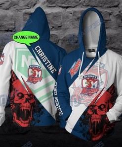 Dug 3D Hoodie Sydney Roosters Nrl Skull Custom Name 3D All Over Printed Hoodie