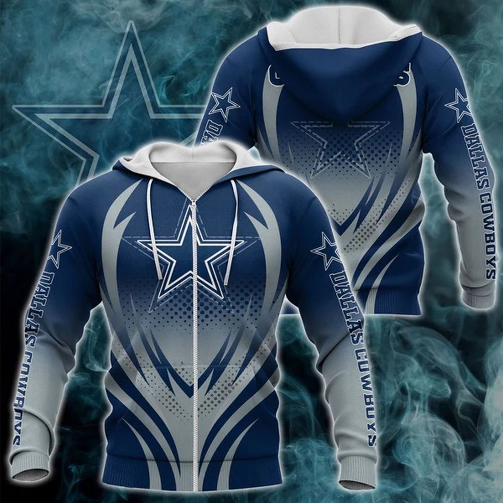 Dallas Cowboys 3D All Over Print Zip Hoodie, Ideal For Fans
