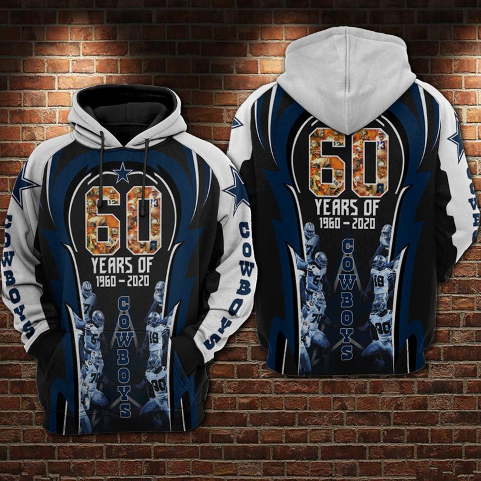 Dallas Cowboys 60Th Anniversary Nfl Football 3D All Over Print Hoodie With Zip Up