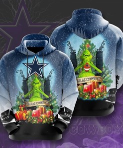 Dallas Cowboys Grinch Snow Christmas Unisex 3D All Over Print Hoodie With Nfl Zip Up.