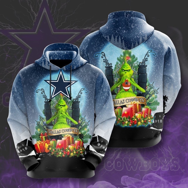 Dallas Cowboys Grinch Snow Christmas Unisex 3D All Over Print Hoodie With Nfl Zip Up.