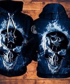 Dallas Cowboys Nfl Football Fire Skull Black 3D All Over Print Hoodie With Zip Up For Men And Women