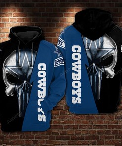 Dallas Cowboys Nfl Football Punisher Skull Blue Black 3D All Over Printed Hoodie For Men And Women