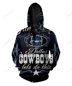 Dallas Cowboys Nfl Football Skull 3D All Over Print Zip Up Hoodie