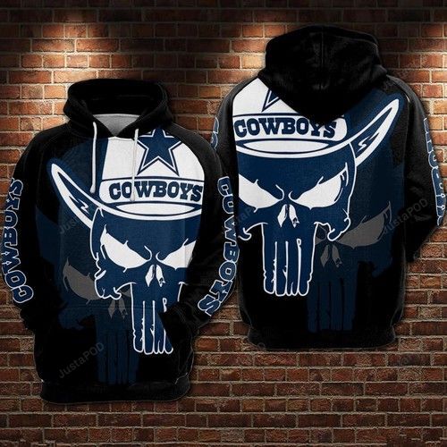 Dallas Cowboys Nfl Punisher Skull Black Men'S And Women'S 3D Full Printing Pullover Hoodie And Zippered