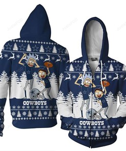 Dallas Cowboys Nfl Rick And Morty Dance Ugly Christmas Men'S And Women'S 3D All Over Print Zip Up Hoodie Option