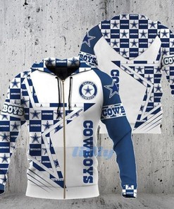 Dallas Cowboys Stars 3D Zip Up Hoodie, Nfl Fan All Over Print Hoodie