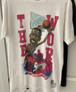 Dennis Rodman x Detroit Pistons Vintage Style Tshirt Hoodie Crewneck Sweatshirt Reprinted Full Color Full Size Gifts for NBA Fans