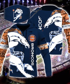 Denver Broncos Nfl 3D Printed Pull Over Zip Up Hoodie, Great For Layering