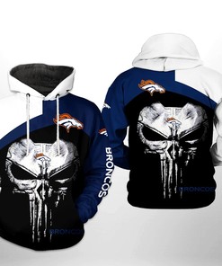 Denver Broncos Nfl Skull Punisher Team All Over Print Hoodie With Zipper