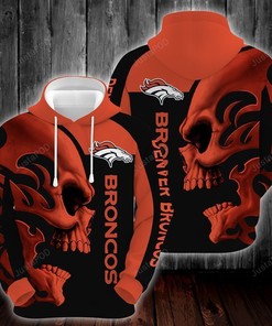 Denver Broncos Nfl Skull Red Black All Over Print Hoodie For Men And Women With Zipper