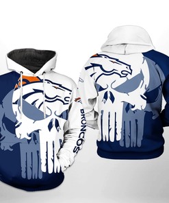 Denver Broncos Nfl Team Skull All Over Print Hoodie With Zipper