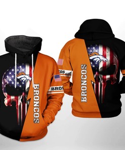 Denver Broncos Nfl Us Flag Skull Team All Over Print Hoodie With Zipper