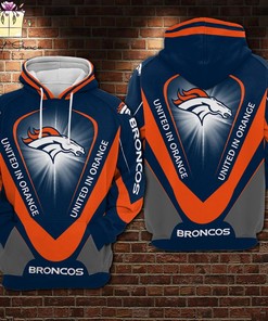 Denver Broncos Nfl United Orange All Over Print Zip Up Hoodie