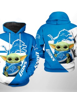 Detroit Lions Nfl Baby Yoda Team 3D All Over Print Zip Up Hoodie