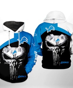 Detroit Lions Nfl Skull Punisher Team 3D All Over Print Zip Up Hoodie