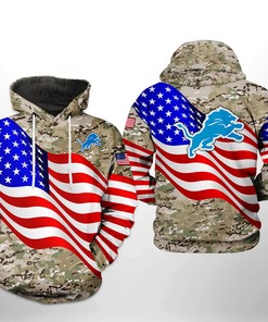 Detroit Lions Nfl Us Flag Camo Veteran Team 3D All Over Print Zip Up Hoodie Option