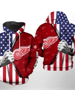 Detroit Red Wings Hoodie Us Flag 3D Hoodie Zip Hoodie, Nhl 3D All Over Print Hoodie Zip Hoodie