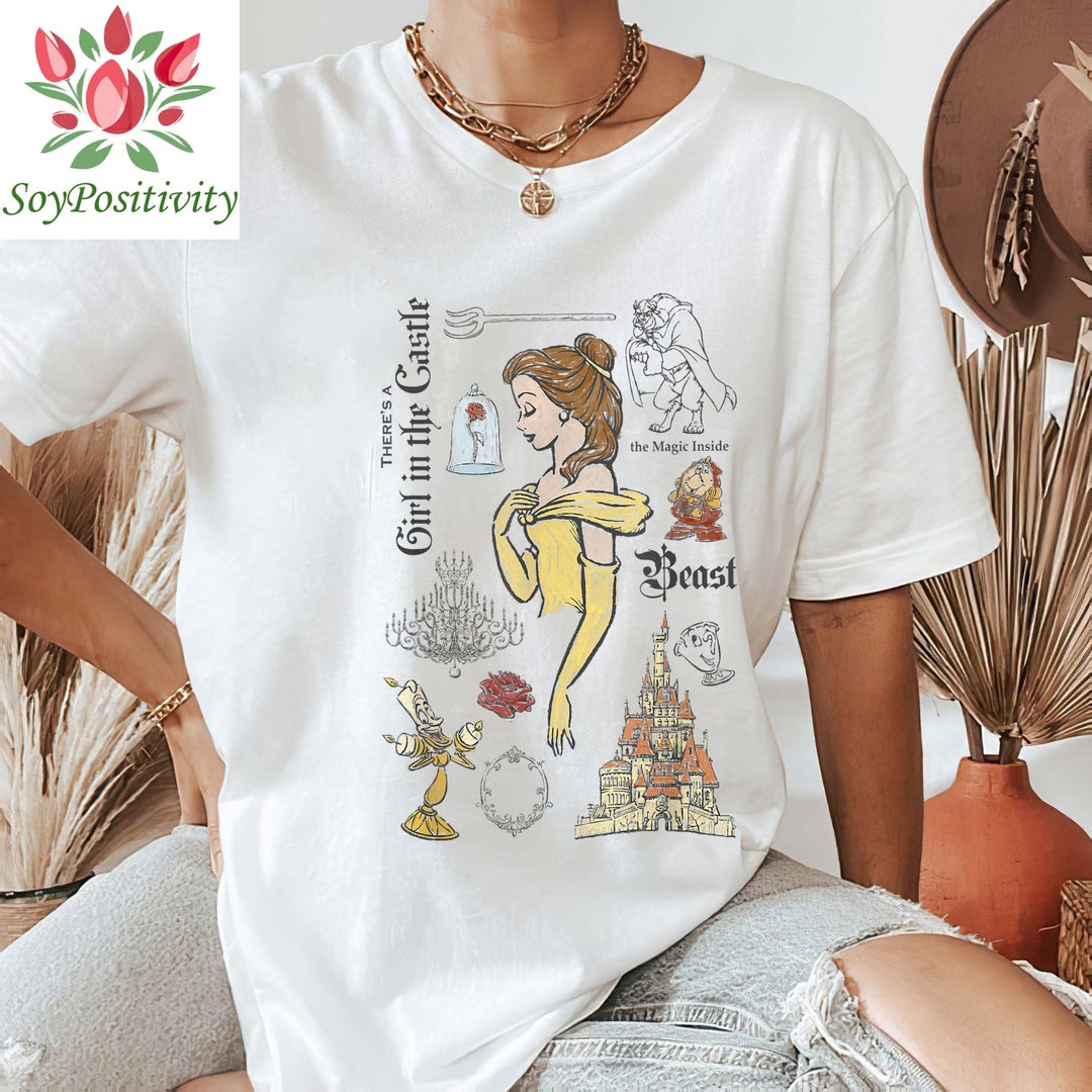 Disney Beauty And The Beast Characters Sketched T-Shirt, Magic Kingdom Tee, Disneyland Family Trip Vacation Gift Unisex T-shirt