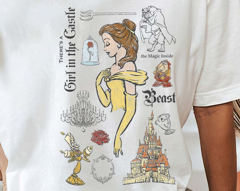 Disney Beauty And The Beast Characters Sketched T-Shirt, Magic Kingdom Tee, Disneyland Family Trip Vacation Gift Unisex T-shirt
