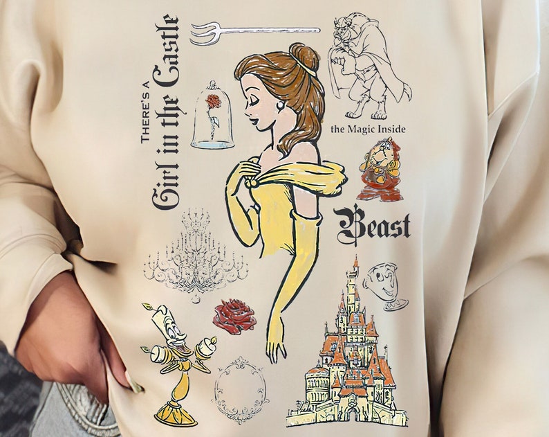Disney Beauty And The Beast Characters Sketched T-Shirt, Magic Kingdom Tee, Disneyland Family Trip Vacation Gift Unisex T-shirt