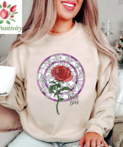 Disney Beauty and The Beast Rose Stained Glass Graphic T-Shirt, Disneyland Family Matching Gift Unisex Adult T-shirt