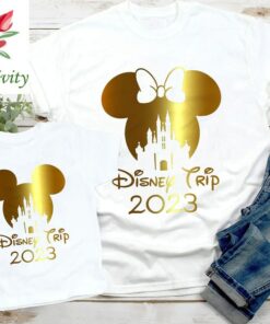 Disney Castle Family Trip 2023 Shirts, Disneyworld Gold Foil Shirts Mickey and Minnie Family shirts First Disney Trip matching Family shirts