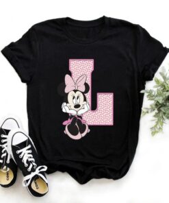 Disney Minnie Mouse T-shirt Female Funny 26 Capital Letters A-Z Print Shirt Unisex T-shirt Family Birthday Gift Adult Kid Toddler Tee 10