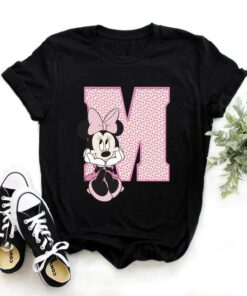 Disney Minnie Mouse T-shirt Female Funny 26 Capital Letters A-Z Print Shirt Unisex T-shirt Family Birthday Gift Adult Kid Toddler Tee 11