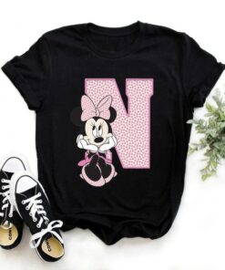 Disney Minnie Mouse T-shirt Female Funny 26 Capital Letters A-Z Print Shirt Unisex T-shirt Family Birthday Gift Adult Kid Toddler Tee 12