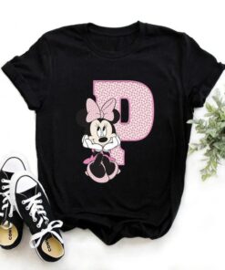 Disney Minnie Mouse T-shirt Female Funny 26 Capital Letters A-Z Print Shirt Unisex T-shirt Family Birthday Gift Adult Kid Toddler Tee 14