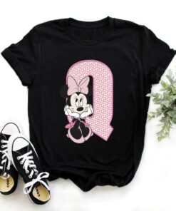 Disney Minnie Mouse T-shirt Female Funny 26 Capital Letters A-Z Print Shirt Unisex T-shirt Family Birthday Gift Adult Kid Toddler Tee 15