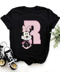 Disney Minnie Mouse T-shirt Female Funny 26 Capital Letters A-Z Print Shirt Unisex T-shirt Family Birthday Gift Adult Kid Toddler Tee 16