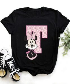 Disney Minnie Mouse T-shirt Female Funny 26 Capital Letters A-Z Print Shirt Unisex T-shirt Family Birthday Gift Adult Kid Toddler Tee 18