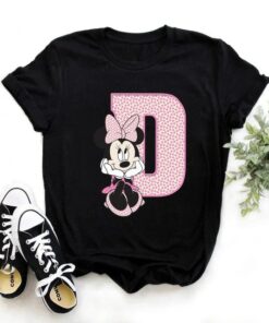 Disney Minnie Mouse T-shirt Female Funny 26 Capital Letters A-Z Print Shirt Unisex T-shirt Family Birthday Gift Adult Kid Toddler Tee 2