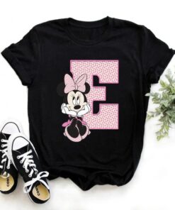 Disney Minnie Mouse T-shirt Female Funny 26 Capital Letters A-Z Print Shirt Unisex T-shirt Family Birthday Gift Adult Kid Toddler Tee 3