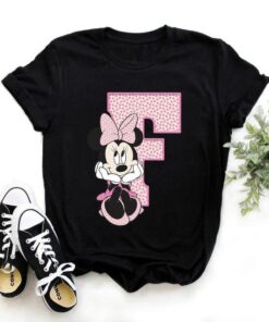 Disney Minnie Mouse T-shirt Female Funny 26 Capital Letters A-Z Print Shirt Unisex T-shirt Family Birthday Gift Adult Kid Toddler Tee 4
